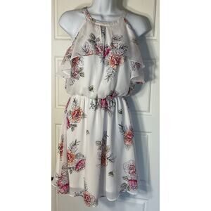 Maurices High Neck Floral Ruffle Chiffon Blouson Dress S